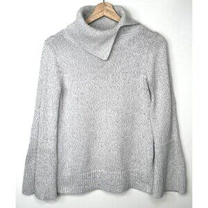Loft Womens Sweater Knit Turtleneck Bell Sleeve Pullover Light Grey Size XS